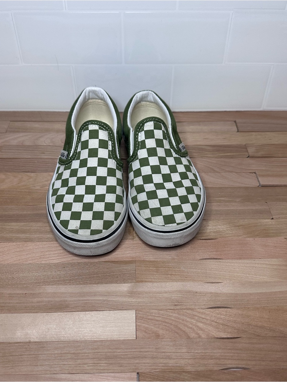 Vans Kids Slip-On Checkerboard Sneakers - Olive/White